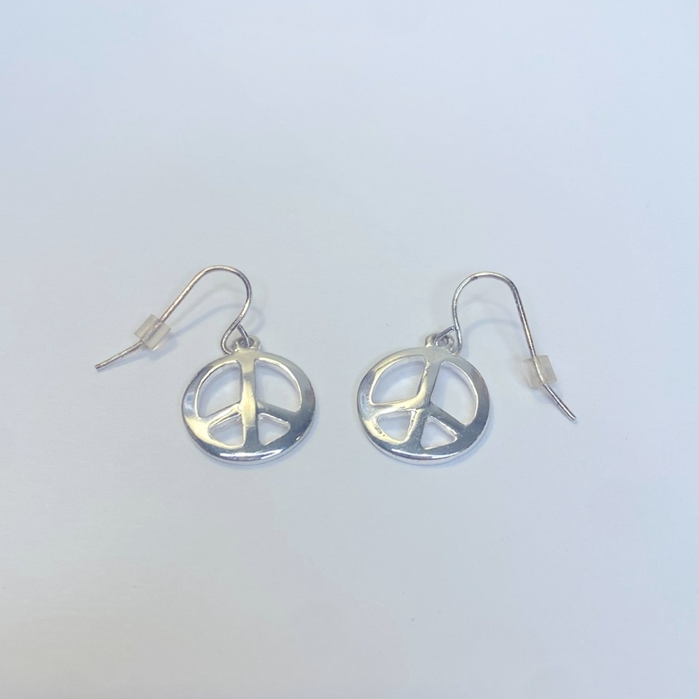 Dangly Silver Peace Sign Earrings